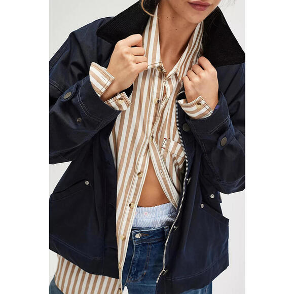 NEW , Free People Cori Waxed Jacket in Navy size XL #WAX306 - Picture 2 of 10